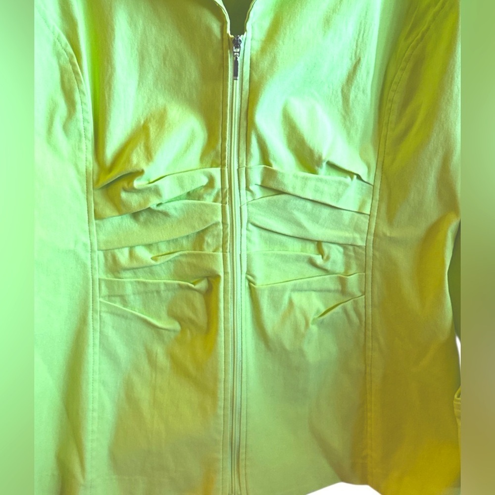 Tribal Zip Front Jacket Size 10 Lime Green Ruched Detailing Casual - Picture 3 of 11